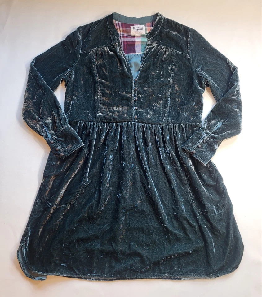 Anthropologie Holding Horses Nantes Crushed Velvet Shirt Dress Green Size S - Image 2 of 4