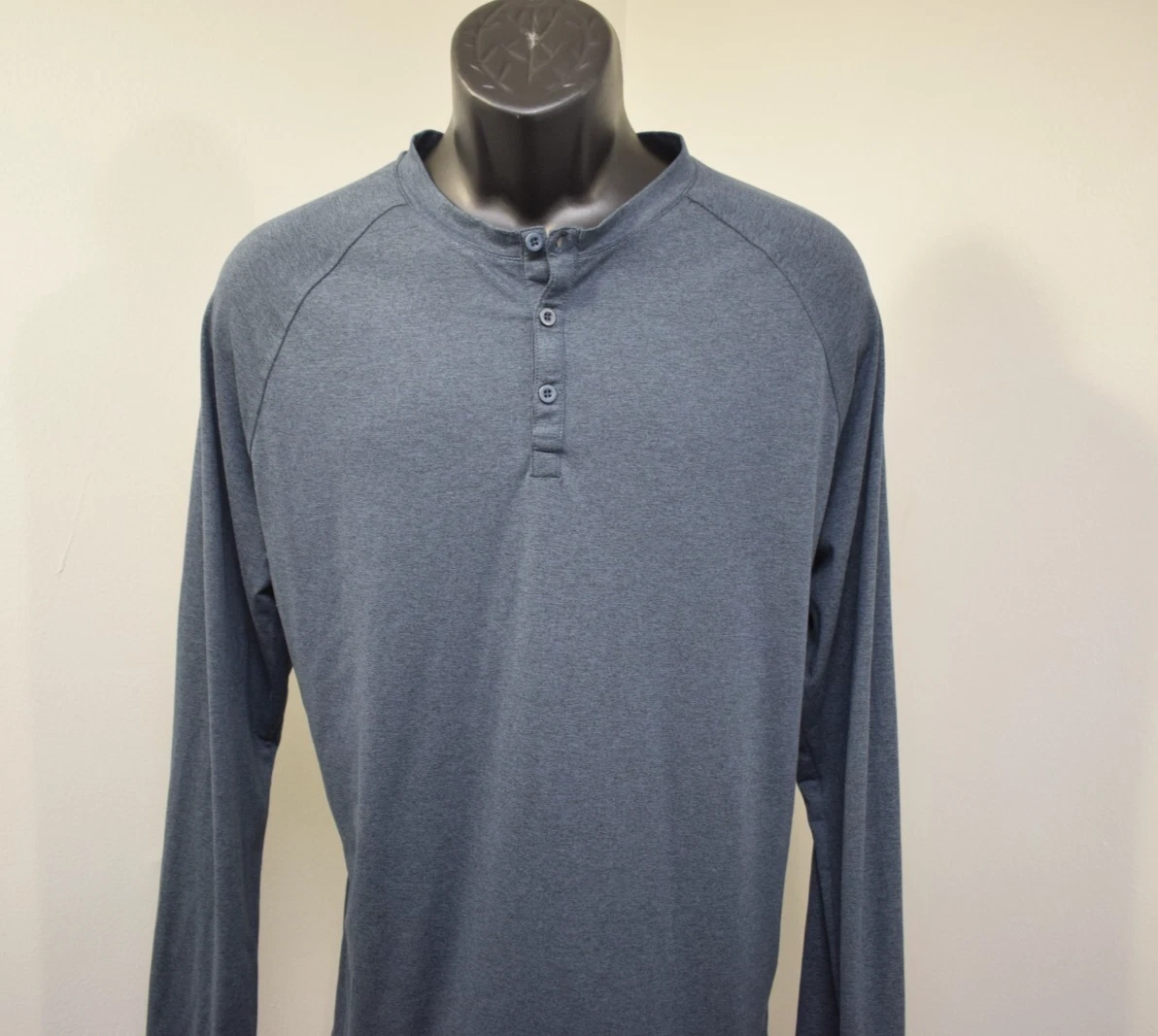 01.Algo Performance Henley Shirt Blue Long Sleeve Wicking UPF 40+ Mens Large