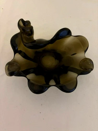 Vintage Murano Italian Art Glass Ashtray Smokey Gray Free Form