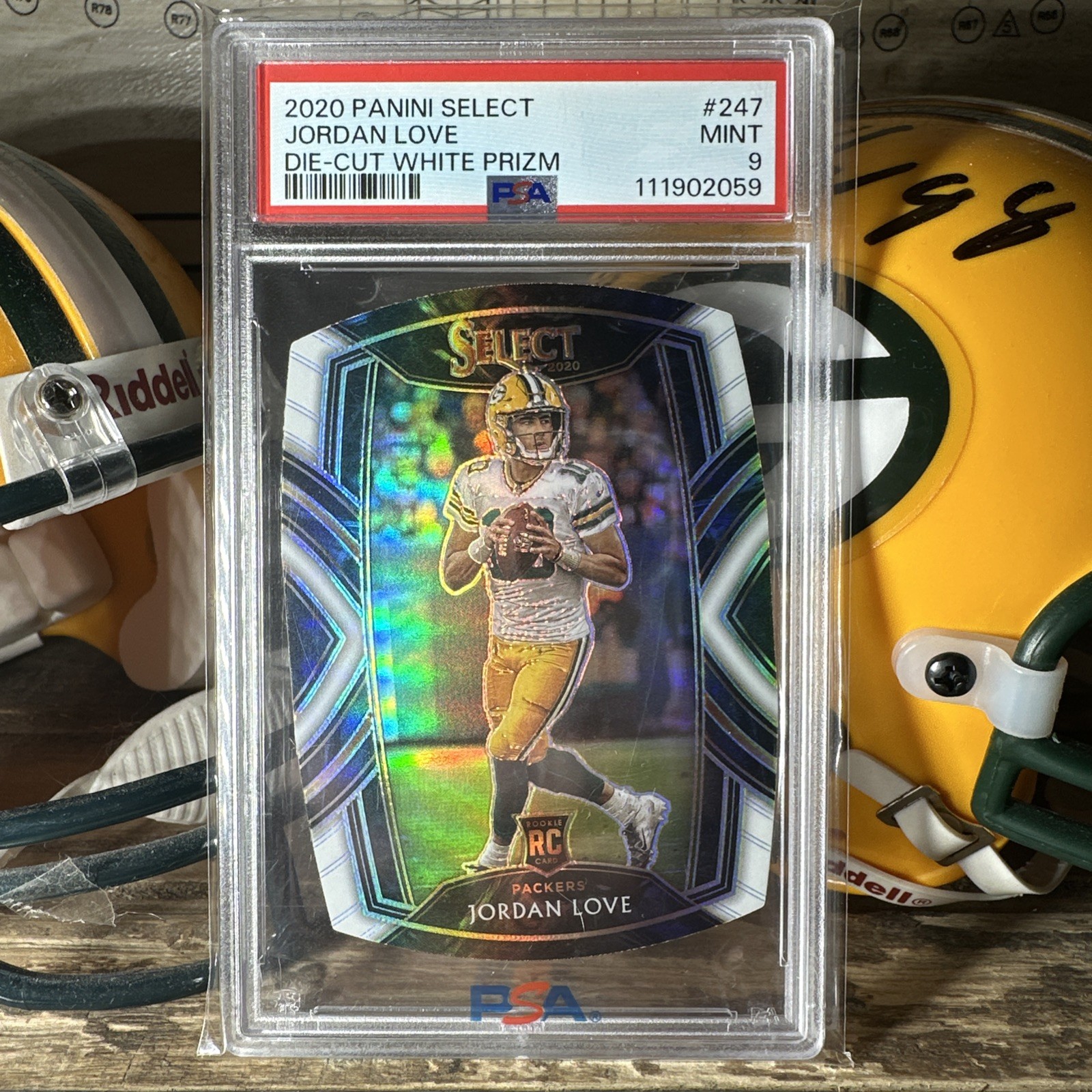 2020 PANINI SELECT #247 JORDAN LOVE DIE CUT WHITE Holo PRIZM RC PSA 9 MINT