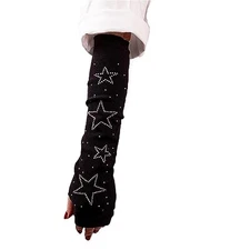  Arm Warmers Y2k Knitted Fingerless Warm Hole Arm Sleeve for Women Black 6