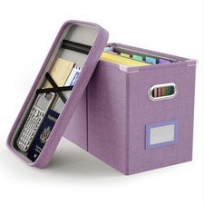 File Organizer with Lid, Hanging Filing Box with Mesh Pocket, Document Organi...