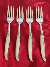 Oneida Wm. A. Rogers 18/8 stainless La  Rose lot of 4 dinner forks 7 1/4" NM 
