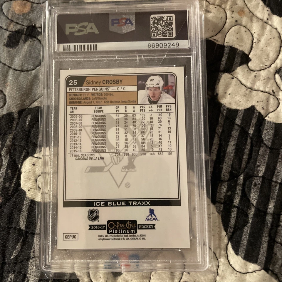 2016 POP 4👈O.P.C.PLATINUM🏒SIDNEY CROSBY *ICE BLUE TRAXX* #25 PSA 9👈RARE! - Image 2 of 3