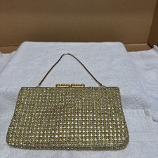Vintage Antique Unbranded Sparkling Imitation Diamonds Gold Color Evening Bag