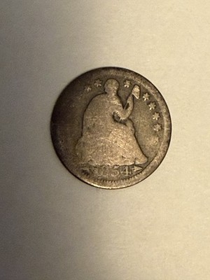 1854 Half Dime   With Arrows   Very Worn & Dark Patina
