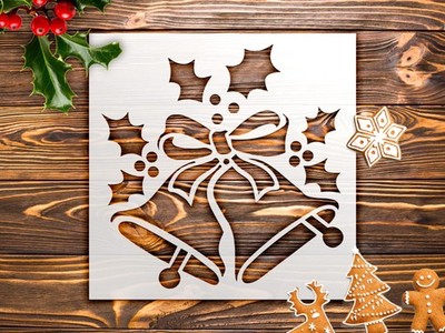 Bells and Holly Decorations Wall Art Reusable Plastic Stencil - StencilAir