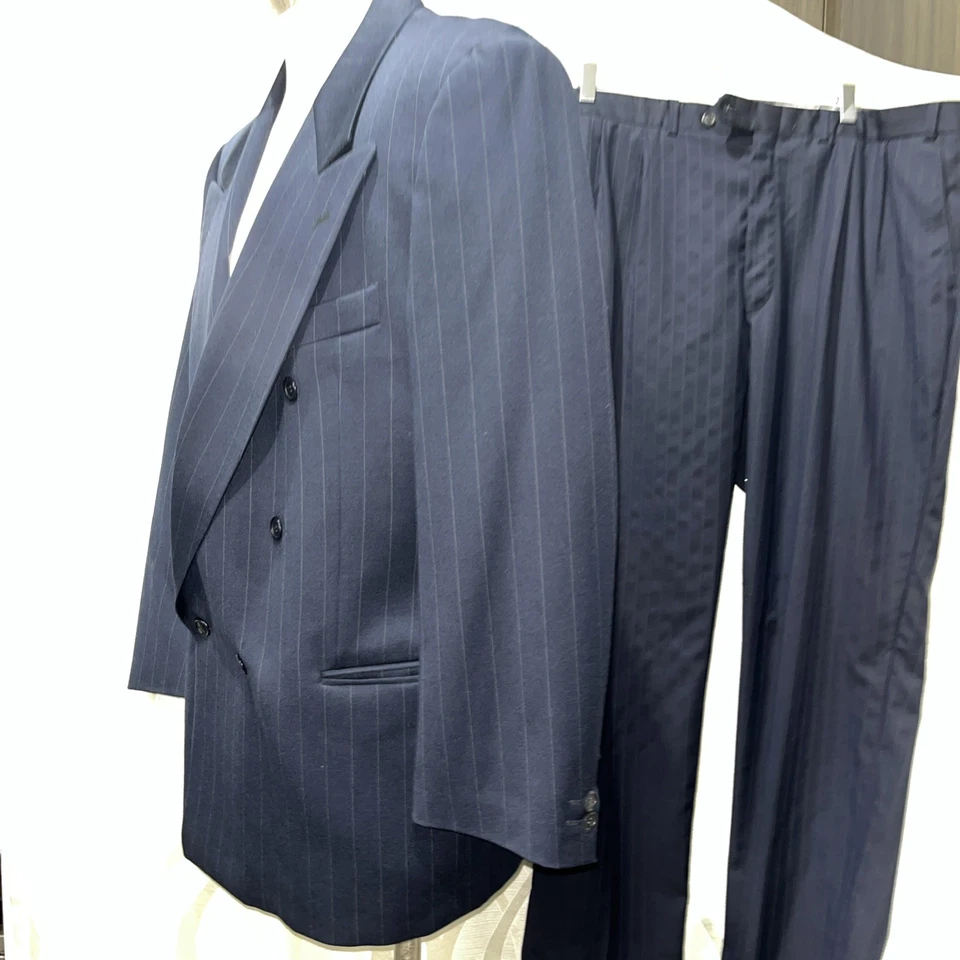 Traje Mafioso Valentino Uomo Vintage Años 80 Azul Oscuro Doble Pecho 42 Pico Solapa Foto 4 de 4