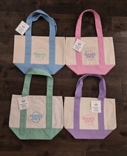 Trader Joe  s Mini Pastel Canvas Tote Bag Set Of 4 Pink Blue Green Purple NWT