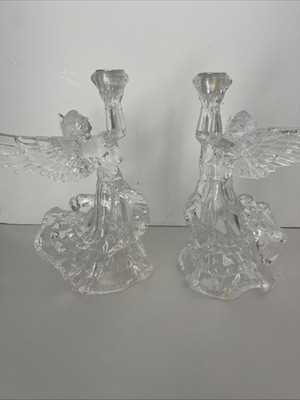 Angel Candle Holders Acrylic Raz Import Christmas  Candlestick Vintage Set Of 2