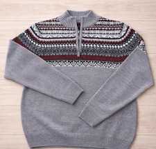 NWT i Jeans by Buffalo Lexington Gray Fair Isle Zip Pullover Sweater Mens MEDIUM