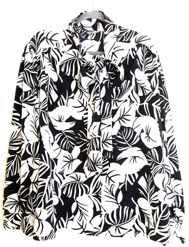 Lady Winn Bow Tie Blouse Size XLarge Plus Hawaiian Floral Retro Vintage 1970s