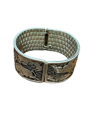 Vtg 70s Bison Cuff Bracelet, Statement Eloxal American Indian; W. Germany (?)