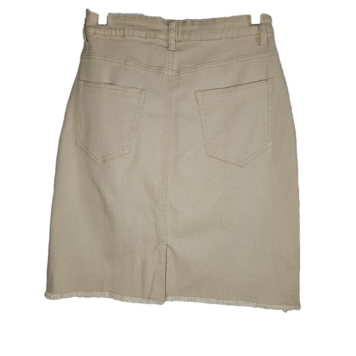 Nuevo con etiquetas Minifalda para Mujer XS Caqui Denim Envejecido Elastizada Cintura Alta Dobladillo Crudo - Imagen 4 de 12
