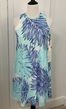 Calvin Klein Women’s Dress Sz 2 Blue White Tropical Print Sleeveless Lined
