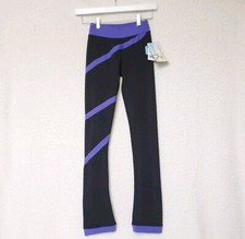 ChloeNoel Ice Figure Skating Pants Black Leggings Sz. CS Purple Spiral Girls P06