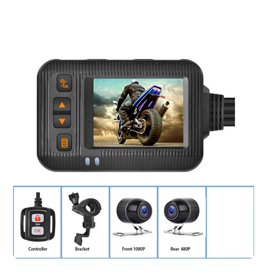 Cámara de visión nocturna DVR impermeable para motocicleta doble lente grabadora de video cámara de tablero Foto 2 de 4