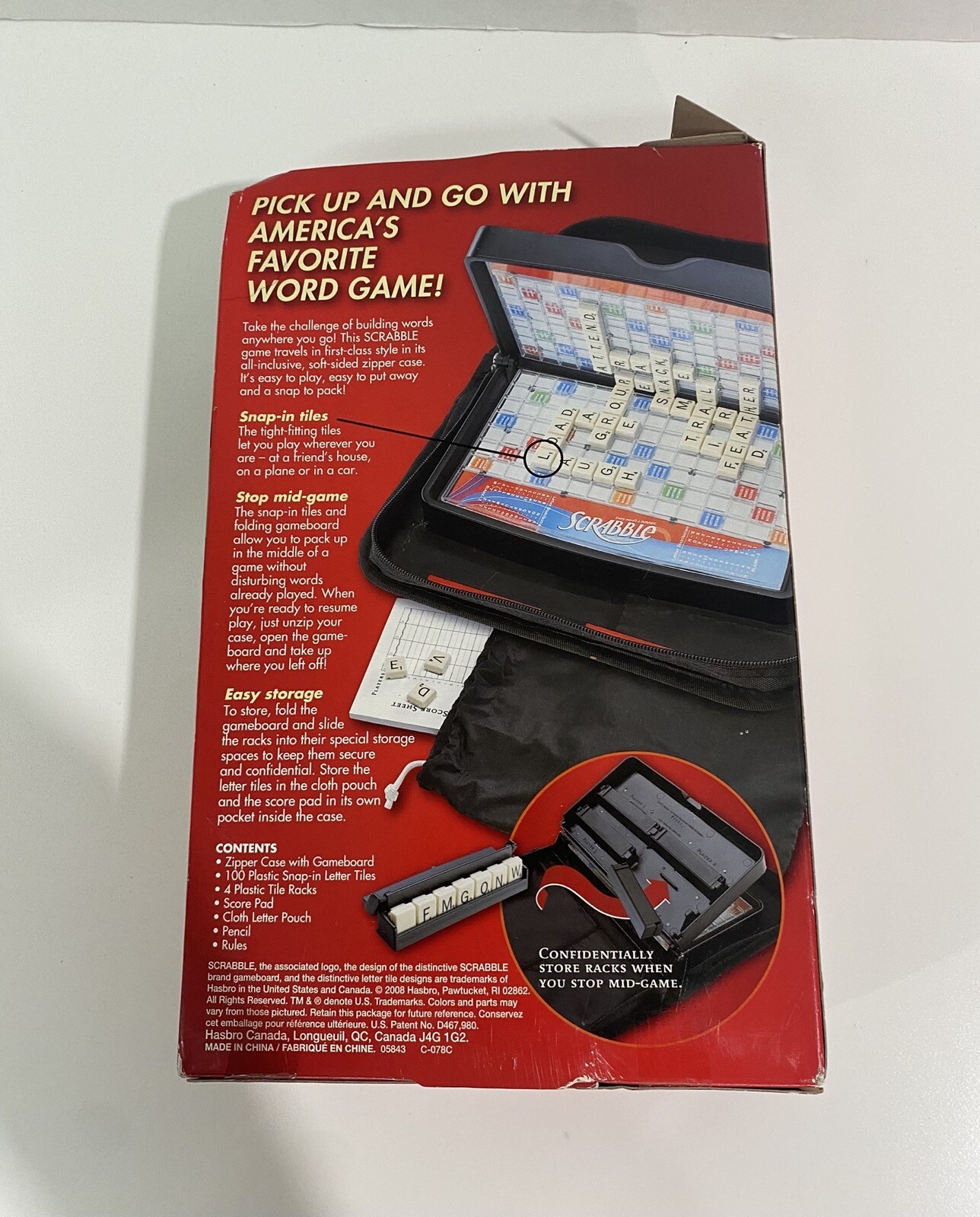 NEW Scabble Travel Game Folio Edition Crossword Game Zippered Case 2008