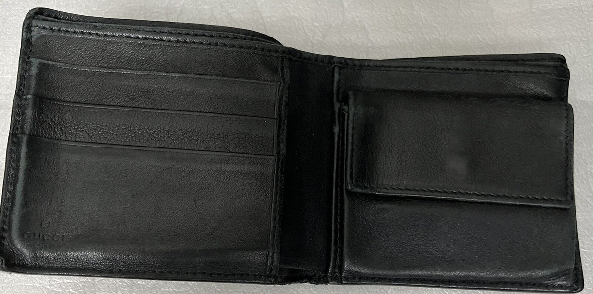 Gucci Ssima Leather Bifold Wallet Black GG Logo Signature - GOOD