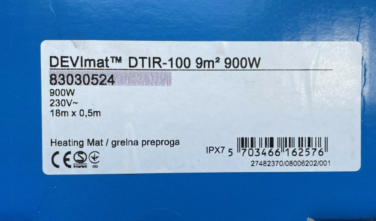 DEVImat 9.0 m2 Underfloor Heating Mat (0.5 x 18 m) 100W per mtr - 83030524  | eBay