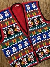 Vtg Over The Top Crazy Busy Ugly Christmas Sweater Vest Santa Snowmen XXXL 56