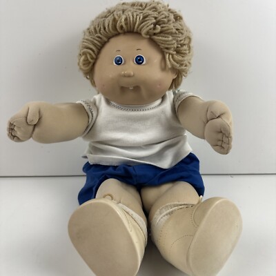 Vintage Cabbage Patch Kids Doll Blonde Hair Blue Eyes Dimples With OEM Shirt EUC