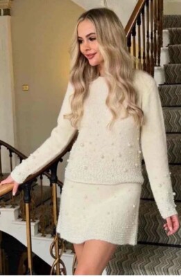 ZARA SS24 KNIT SWEATER WITH FAUX PEARLS ECRU Alpaca/WOOL