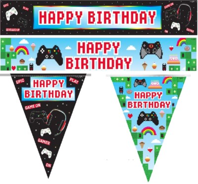 Gaming Blox Videospiel Gamer Happy Birthday Folie Banner Wimpelkette