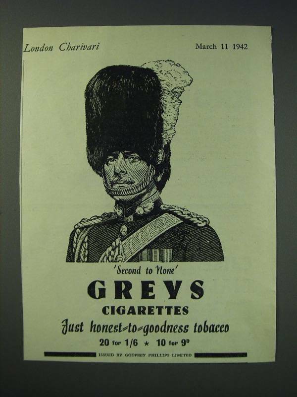 1942 Greys Cigarettes Ad