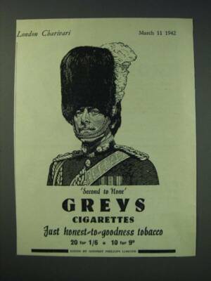 guards cigarettes history 1942 Greys Cigarettes Ad - Second to None