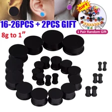 16-26Pcs Silicone Ear Gauge Plug Stretching Kit Saddle Flesh Tunnel Set 8g to 1"