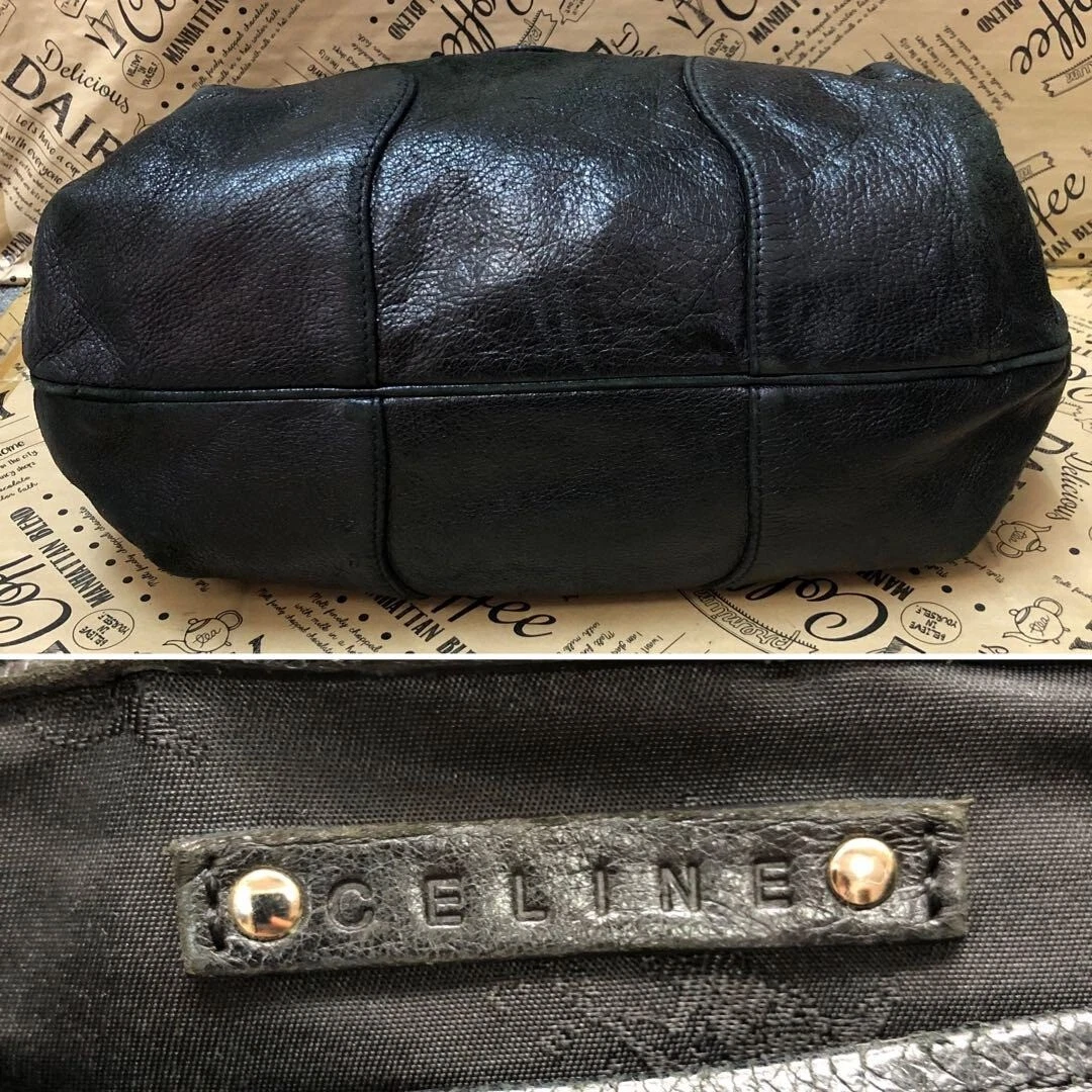CELINE Tote Bag Nylon Pelle Borsa a Mano Carrozza Charm Nero USATOe Autore