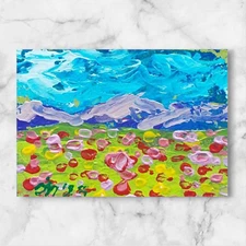 ACEO Landscape 9 Poppy Wildflowers Abstract Original Painting Gift Art Handmade