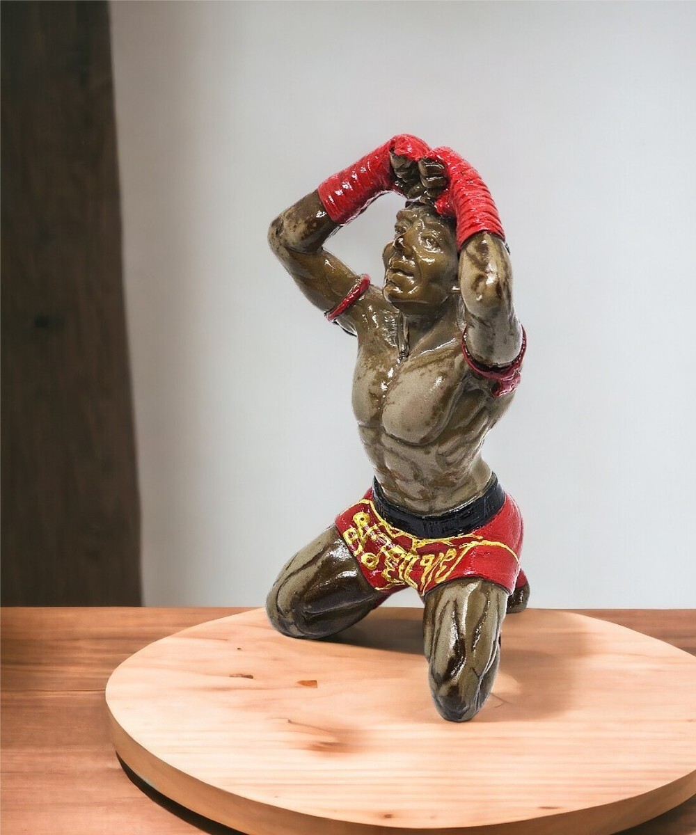 Vintage Resin Paint Statue Muay Thai Gift Boxing Figure Sculpture