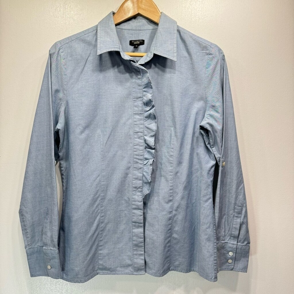 Talbots Blue Chambray Button Front Ruffle Tailore… - image 2