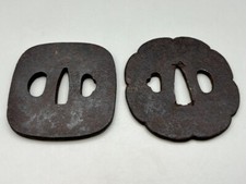 Japanese Antique Tsuba of Katana Samurai Sword Guard Iron Rare Design 61-C44