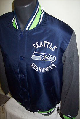 SEATTLE SEAHAWKS Snap Down Varsity Franchise Jacket BLUE & Gray M