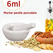 6ml Porcelain Mortar & Pestle Set Garlic Spice Grinder Herbs Bowl Mill Crusher