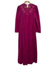 Vintage Vanity Fair Robe Medium Fuchsia Granny Core Pockets Velour Embroidered