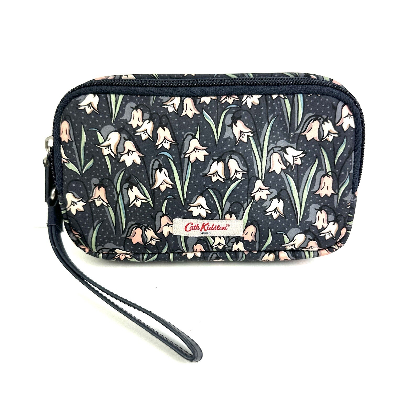 Cath Kidston Makeup Bag Blue Floral Nylon Double Section Clutch