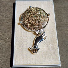 Vintage  Miniature Silver Glitter Rhinestones Hand Mirror 4”