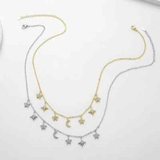 Halskette Sterne-Mond mit Zirkonia Damen Collier Sterling Silber 925