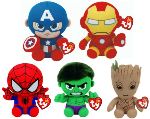TY OFFICIAL 6" MARVEL AVENGERS SOFT TOYS SPIDER-MAN / IRON MAN / HULK KIDS BOYS - Picture 1 of 6