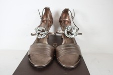 Gucci Metallic Bronze Leather Embellished GG Logo Ankle Strap Sandals Size 39