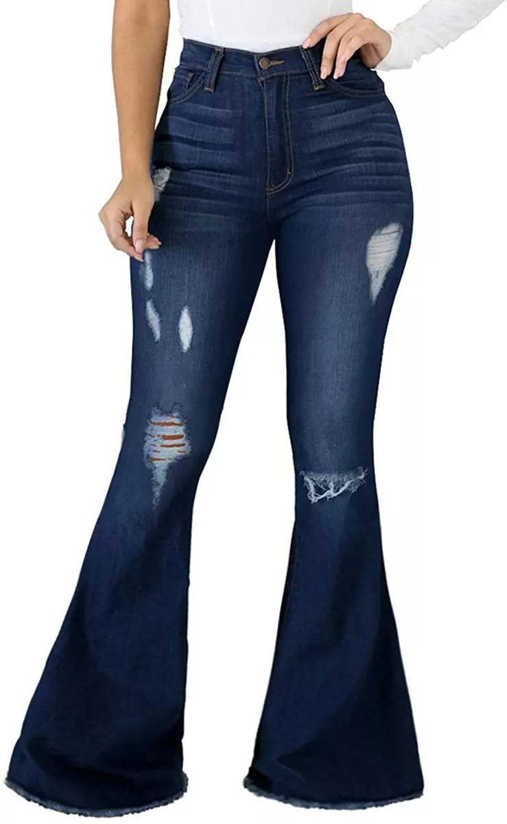 Elastic waist bell bottom jeans clearance