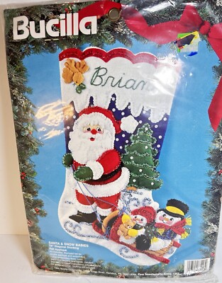 Vtg Felt Stocking Kit Bucilla Santa & Snow Babies 83116 NEW Christmas