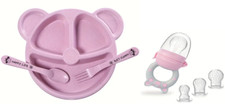 Kids Plate Set Easily Attract Kids' Attention and 4pcs Piggy Silicone Feeder Set