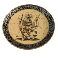 Oriental Accent Decorative Pineapple 10" Decor Plate Black Gold Prosperity Theme