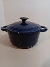 MARTHA STEWART 3 Quart Navy Blue Enamel CAST IRON Dutch Oven Casserole Pot