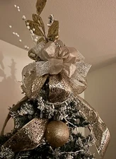 Christmas Tree Topper Bow, 13”x 30” Handmade Large Sparkling Ships Fluffed